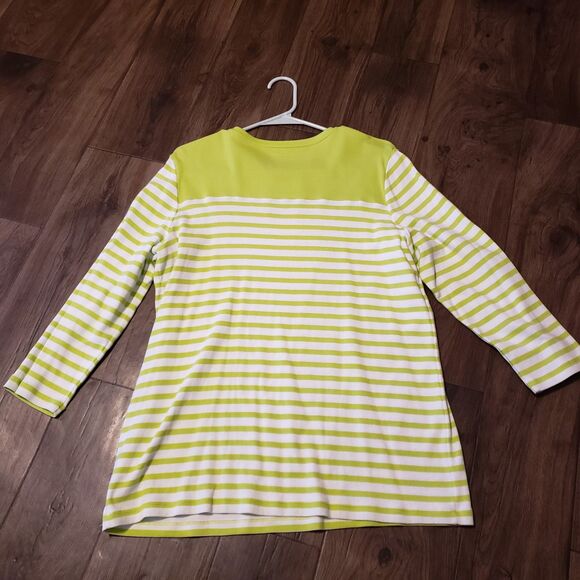 Kim Roger's Green White Striped Women's Shirt Pineapples Sz  XL - Picture 2 of 5